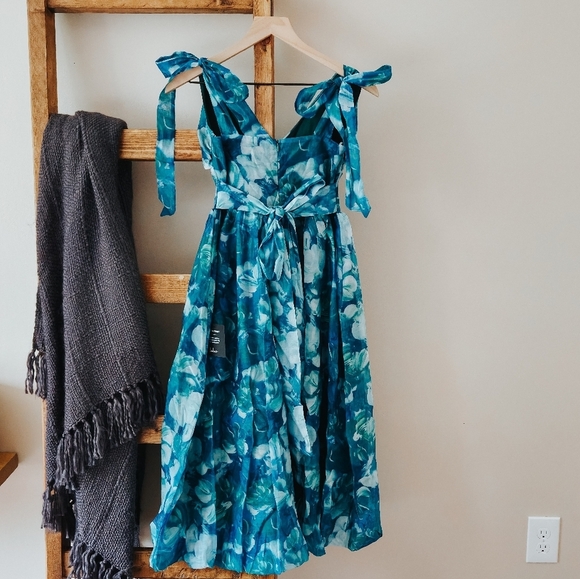 NWT Lulus Flowering Day Dream Teal Blue Floral Organza Midi Dress – Size S - Picture 6 of 15